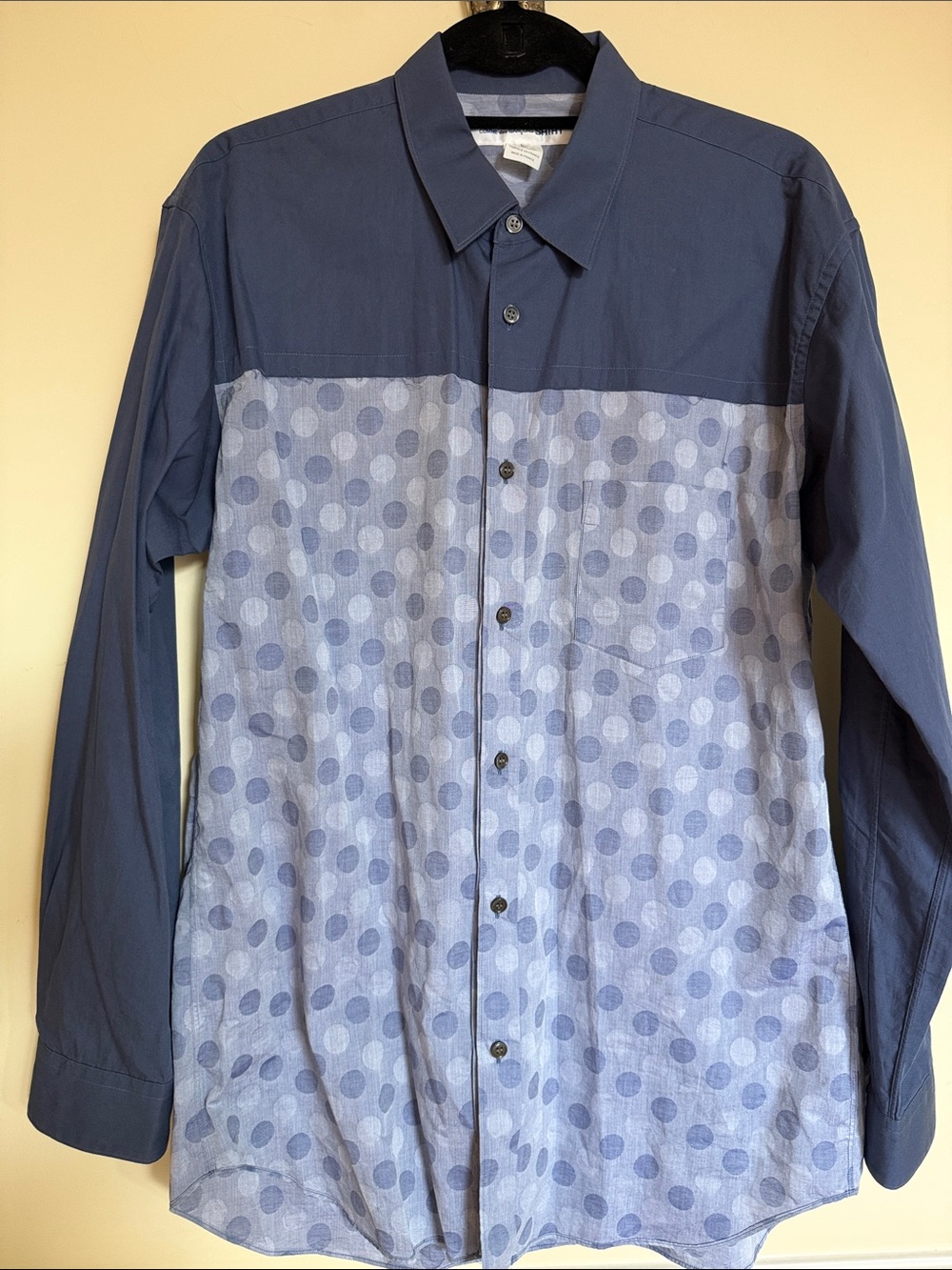 Comme des Garcons Two Tone Blue Polka Dot Long Sleeve Button-Down Shirt L